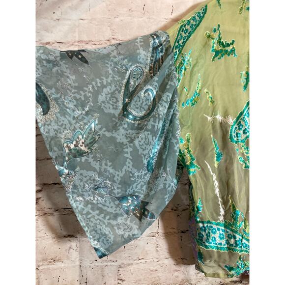 Ania. A Silk Kimono Top Womens XL Velvet Burnout Pastel Paisley Open Front Artsy - Picture 3 of 15
